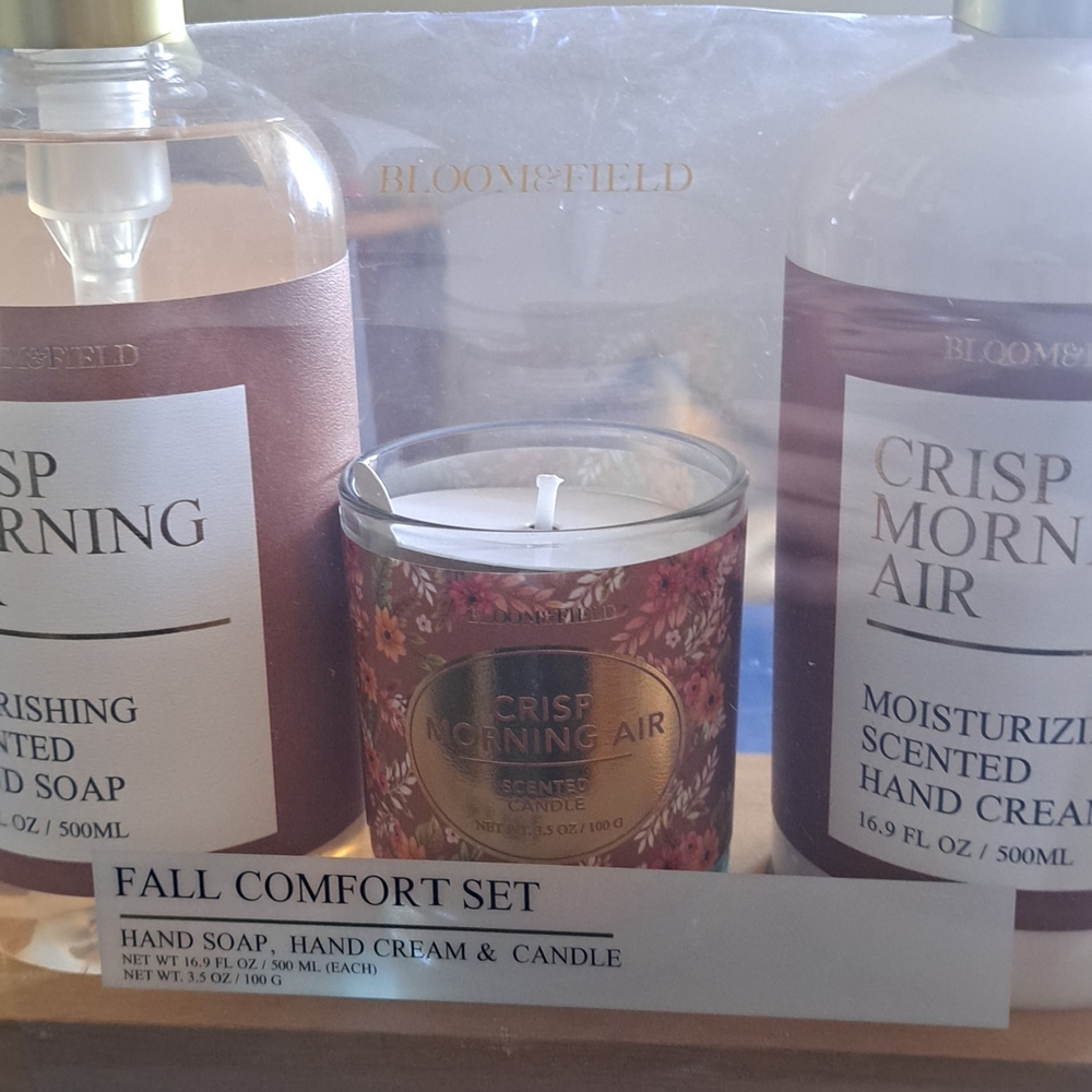 Crisp Morning Air Set  Nourishing Hand Soap, Moisturizing Hand Cream Brown/ Gold